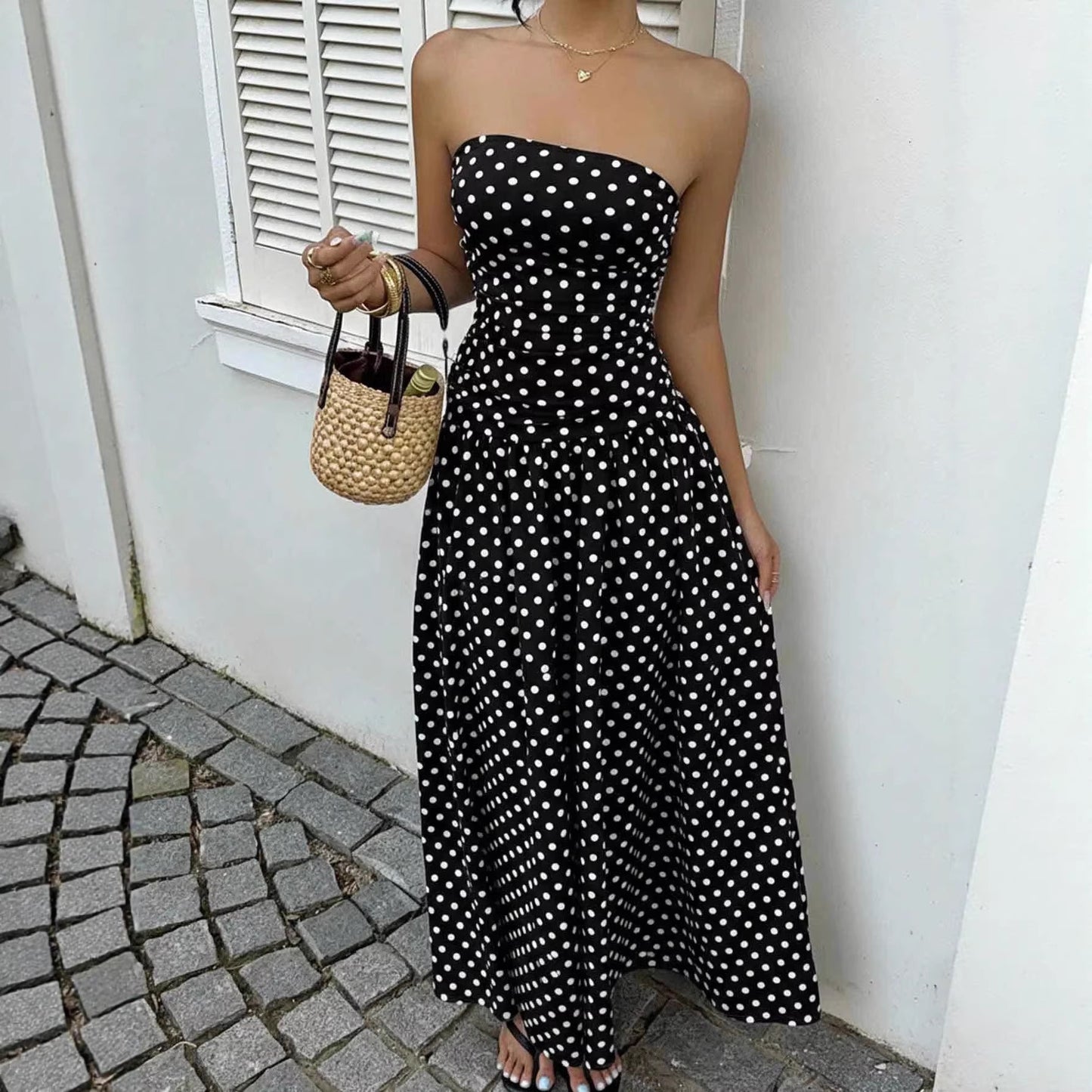 Elegant Polka-dot Off-shoulder Dresses