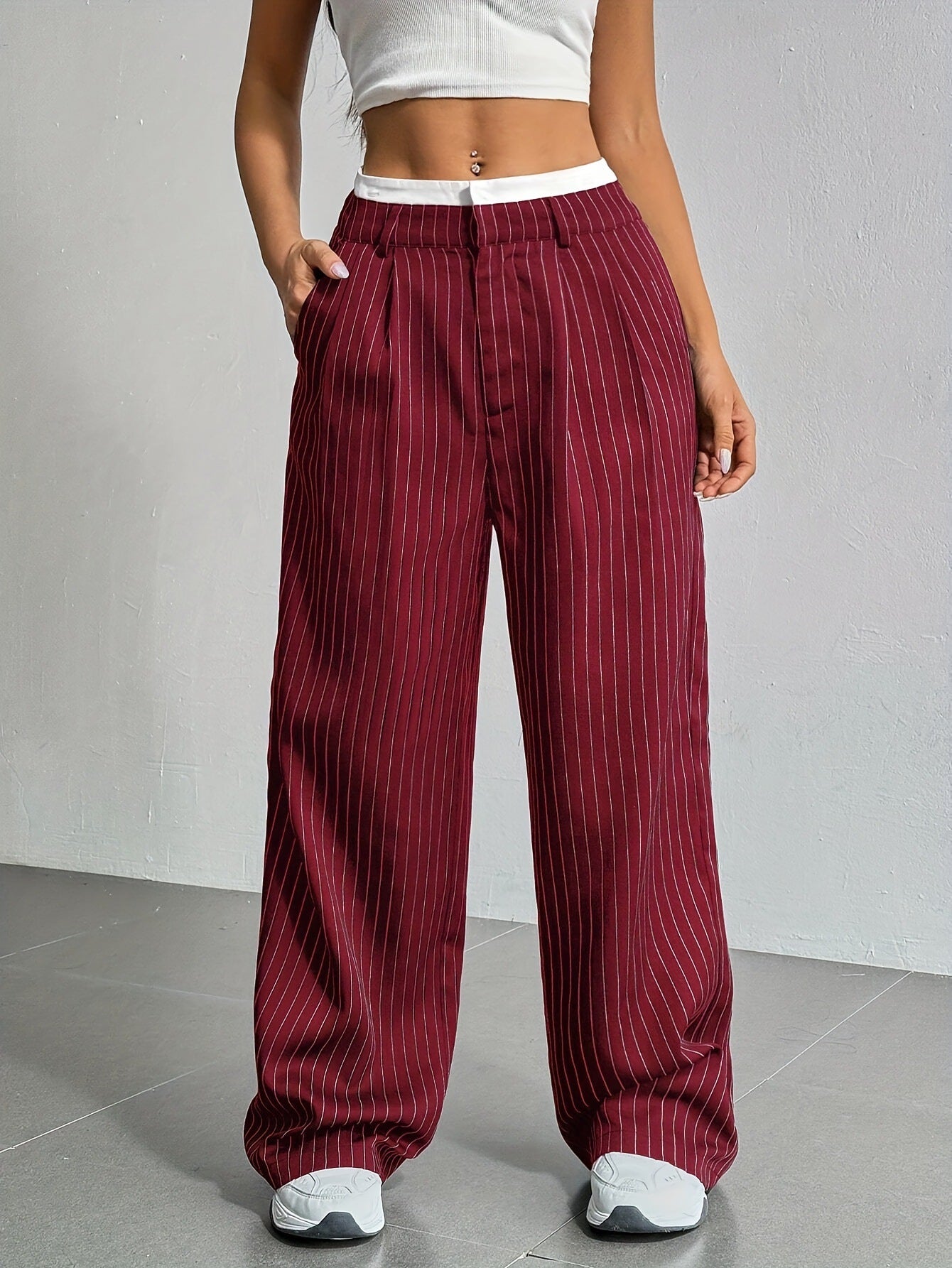 Printed Trousers High Waist Straight Leg Pants