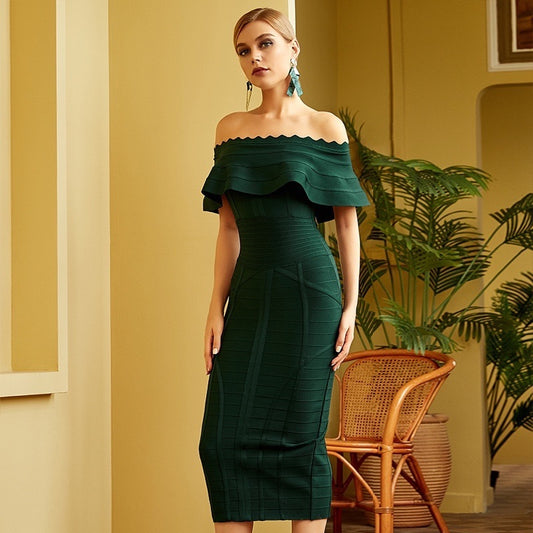 Green Off Shoulder Bandage Dress Party Dresses