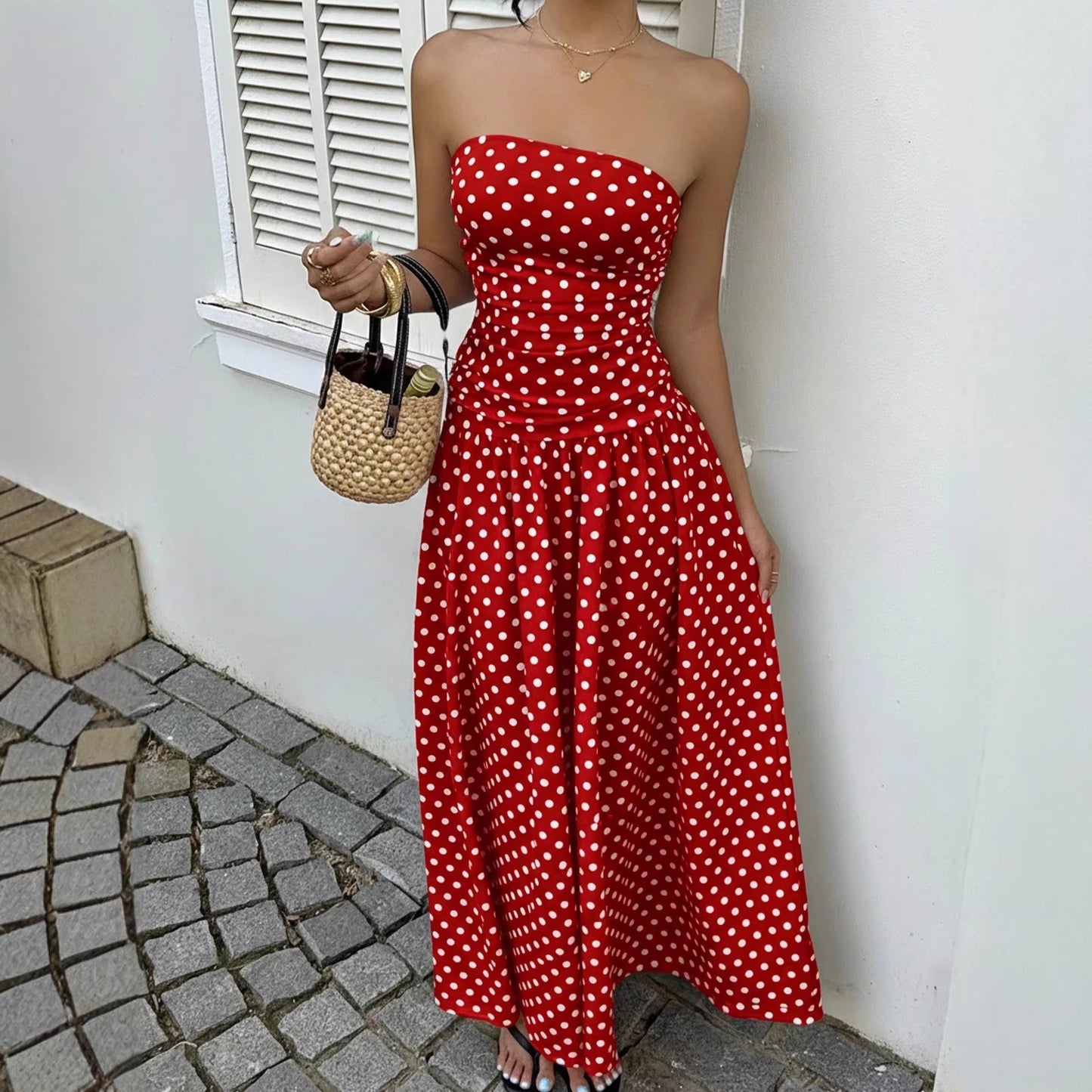 Elegant Polka-dot Off-shoulder Dresses