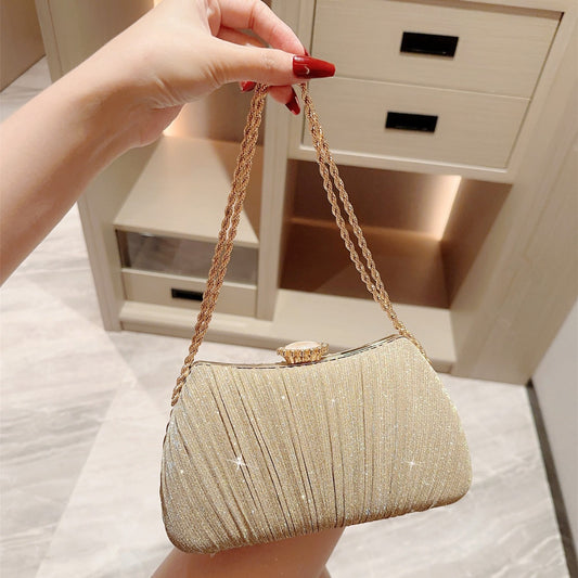 Golden Hour Clutch Shiny Pleated Evening Party Prom Bag