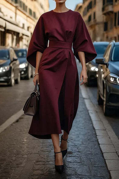Loose Batwing Sleeve Dress Fashion Waist-tighted Elegant Dresses