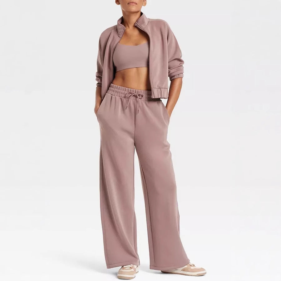 Casual Solid Color Coat Trousers Suit