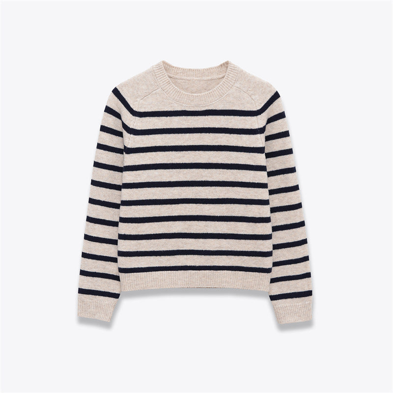 Women's Round Neck Loose Striped Knit Sweater