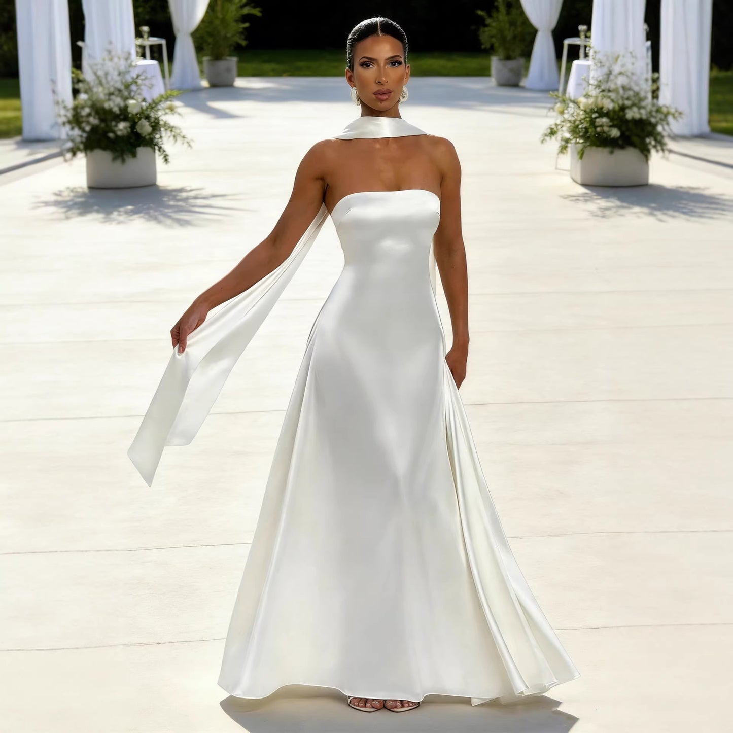 Womens Chest Wrapping Backless Tube-Top Waist-Cinching Evening Gown Long Dress Women'S Solid Sexy Elegant Clothes Party Club Prom Summer Outfit