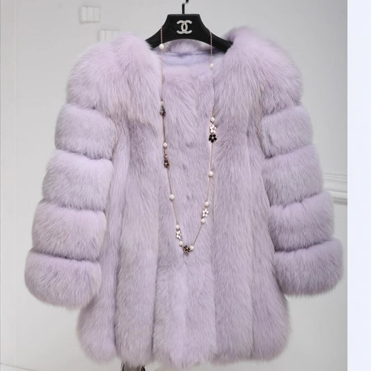 Fox Fur Mid-length Coat For Women