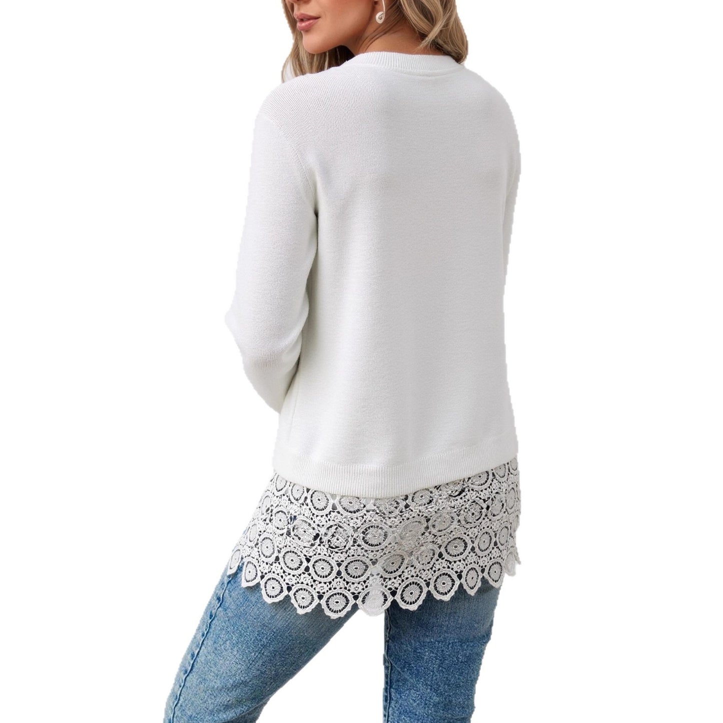 Elegant Elegant V-neck Loose Stitching Lace Sweater