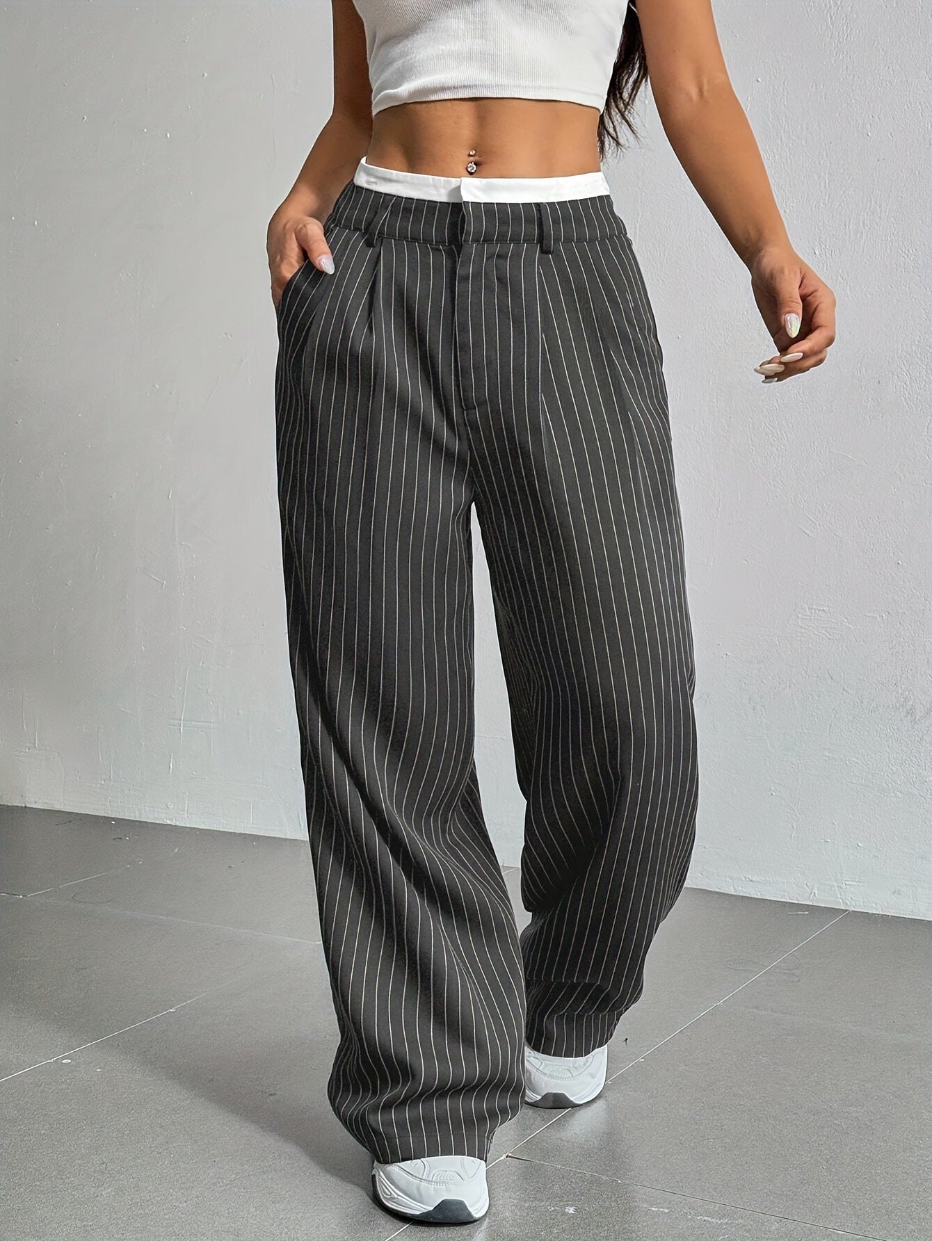 Printed Trousers High Waist Straight Leg Pants