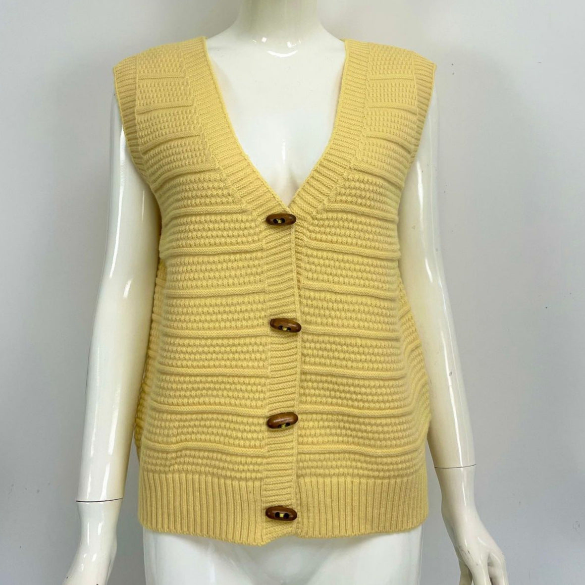 Horn Button Sleeveless V-neck Knitted Vest For Women