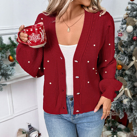 Knitted Cardigan Christmas Red Sweater For Women