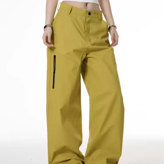 Retro Spicy Girl Style Ginger Yellow Soft Shell Wide Leg Tactical Pants