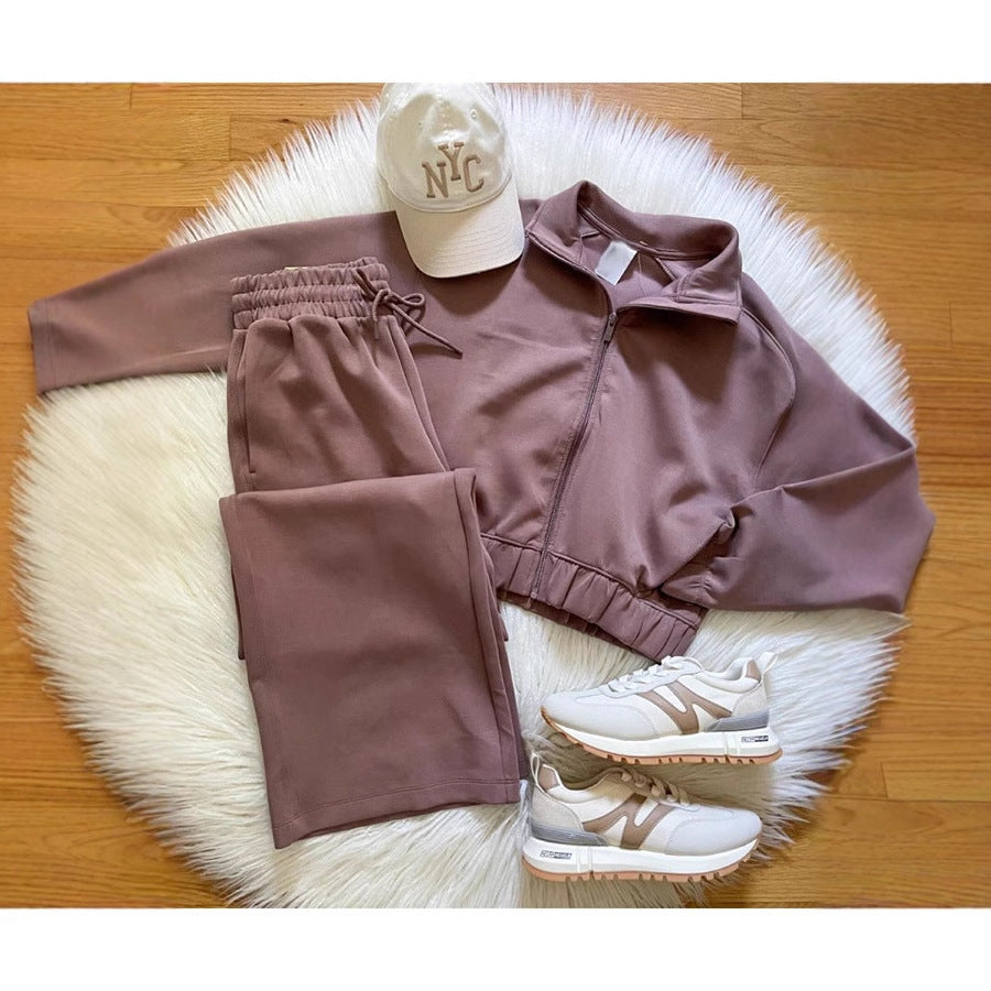 Casual Solid Color Coat Trousers Suit