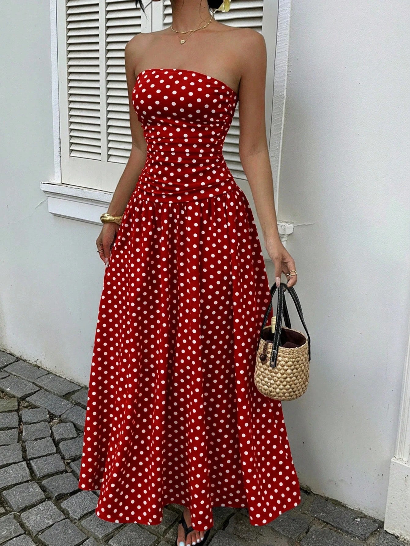 Elegant Polka-dot Off-shoulder Dresses
